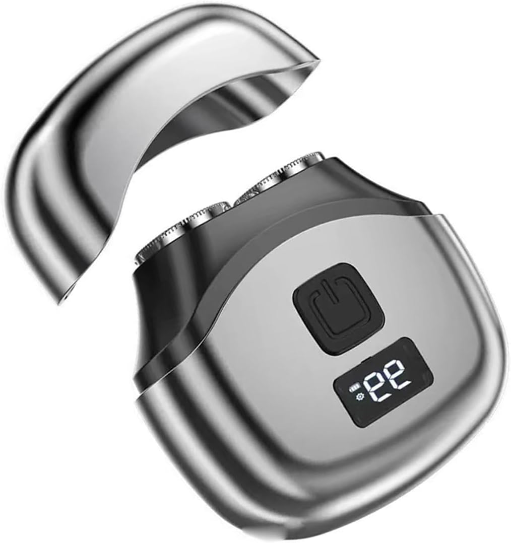 Travel Electric Shaver Compact, Mini Rotary Razor with Double Foil, Washable Head, Type-C Fast Charging, LED Screen