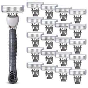 22 Pcs Disposable Men's Razors Bulk 6-blade Disposable Razors for Men Sensitive Skin Razor Individually Packaged Disposable Head Razor for Hotel Travel Spa Daily 2 Handles and 20 Cartridges