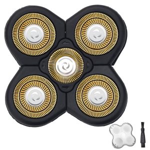 5D Men's Electric Shaver Replacement Heads Bald Replacement Heads Replacement 5 Heads Razor Blades Wet and Dry Compatible Waterproof with Blade Cover(Gold)
