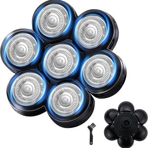 7 Blades Head Shaver Replacement Heads, Universal Fit for Electric Razors, Wet & Dry Use, 7D Floating Design, Stainless Steel Blade Heads, Ideal for Men's Face & Bald Head Shaving (1 Count)