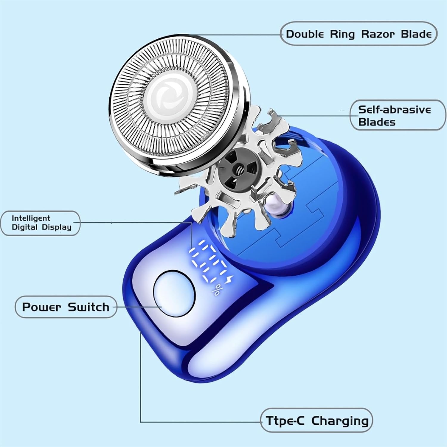 Mini Electric Shaver, Portable Powerful Storm Razor for Men Women, USB C Rechargeable, Battery Power Display, Lightweight Razor for Travel Office Business Trip - Image 2