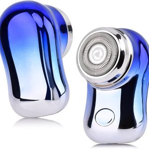 Mini Travel Electric Shaver, Portable Pocket Size Rechargeable Shaving Razor Lightweight Razor with Battery Power Display Wet & Dry Rotary for Teen Office Business(Gradient Blue)
