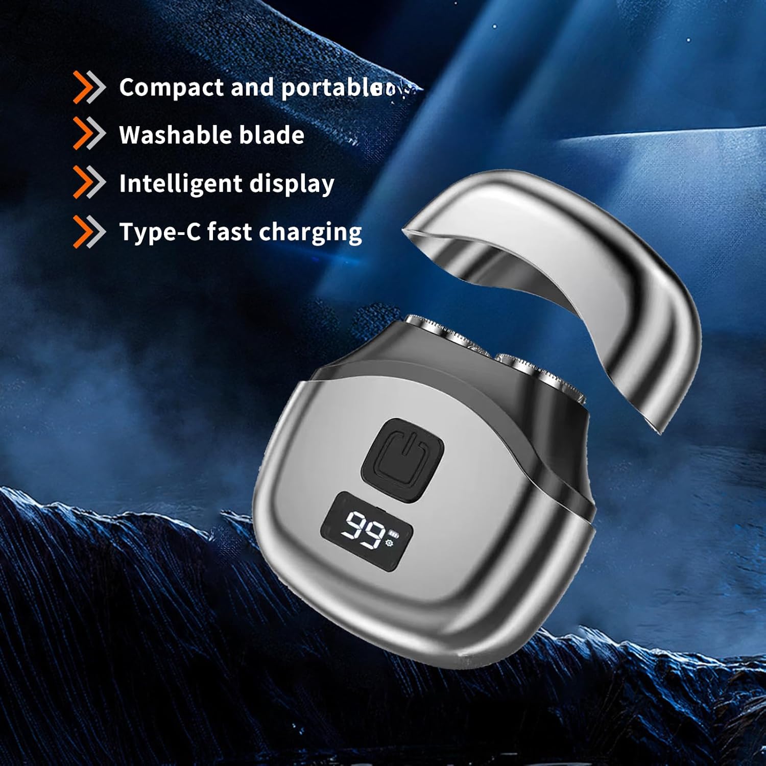 Travel Electric Shaver Compact, Mini Rotary Razor with Double Foil, Washable Head, Type-C Fast Charging, LED Screen - Image 2