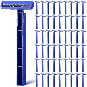 500 Pcs Disposable Twin Blade Razor Shaving Safety Razor for Men Individually Wrapped with Clear Safety Cap Bulk Packed Portable for Hotel Guest House Travel Home Use(Blue)