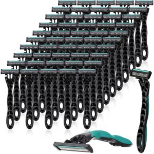 50 Pcs Men's Disposable Razors Bulk 3 Blade Men Razors for Head Sensitive Skin Comfortable Shave